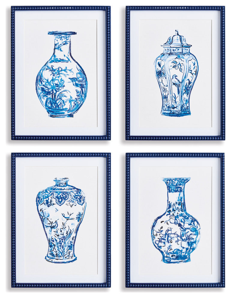 Ornamental Urns In Blue Gallery, Set of 4