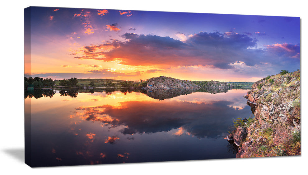 "Sunset at River With Large Clouds" Landscape Photo Wall Art, 1 Panel, 60"x28"
