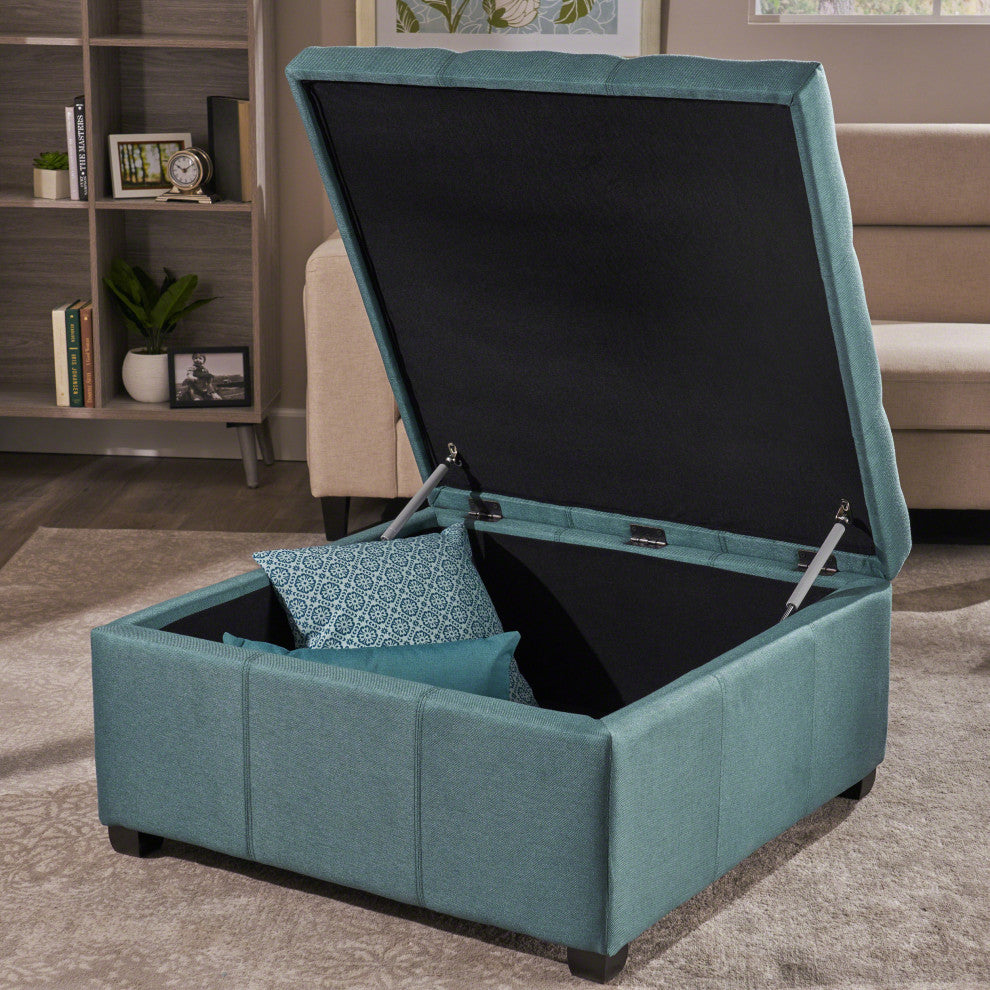 GDF Studio Carlyle Fabric Storage Ottoman, Dark Teal Fabric