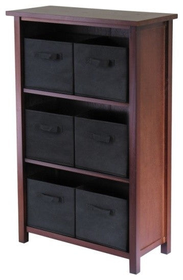 Verona 3-Section M Storage Shelf With 6 Foldable Black Color Fabric Baskets