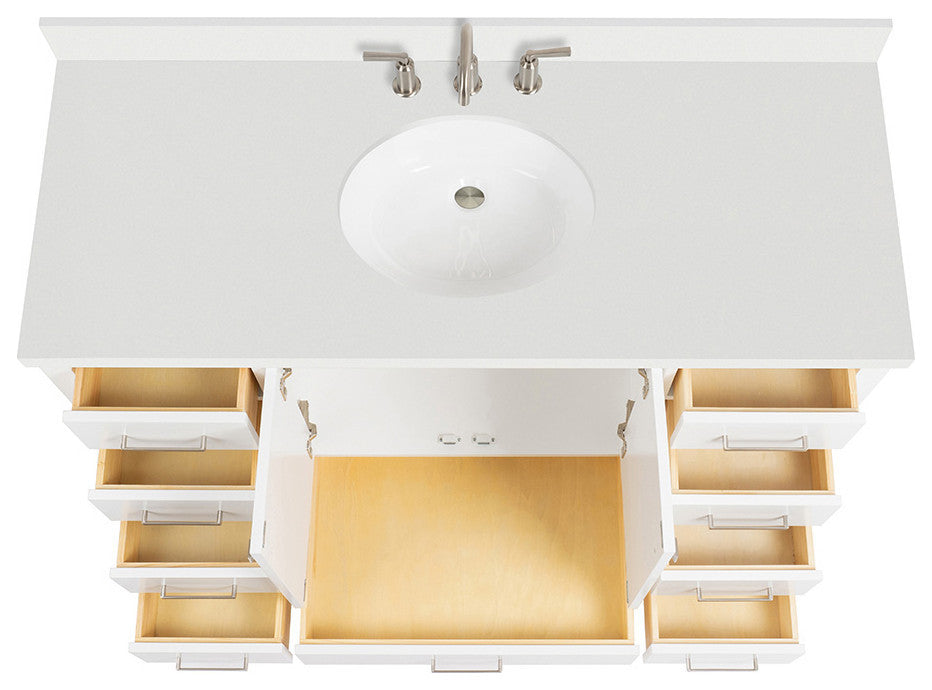 ARIEL Cambridge 55" Single Oval Sink Bathroom Vanity White With Quartz Top