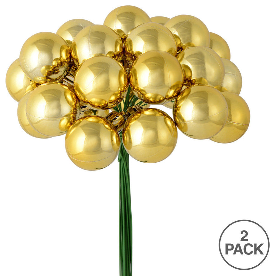 Vickerman N180108 6" Gold Shiny Ball Ornament Christmas Pick, Pack of 2