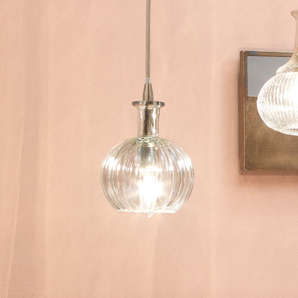 Sophia Carafe Pendant in Clear Glass with Brass Hardware