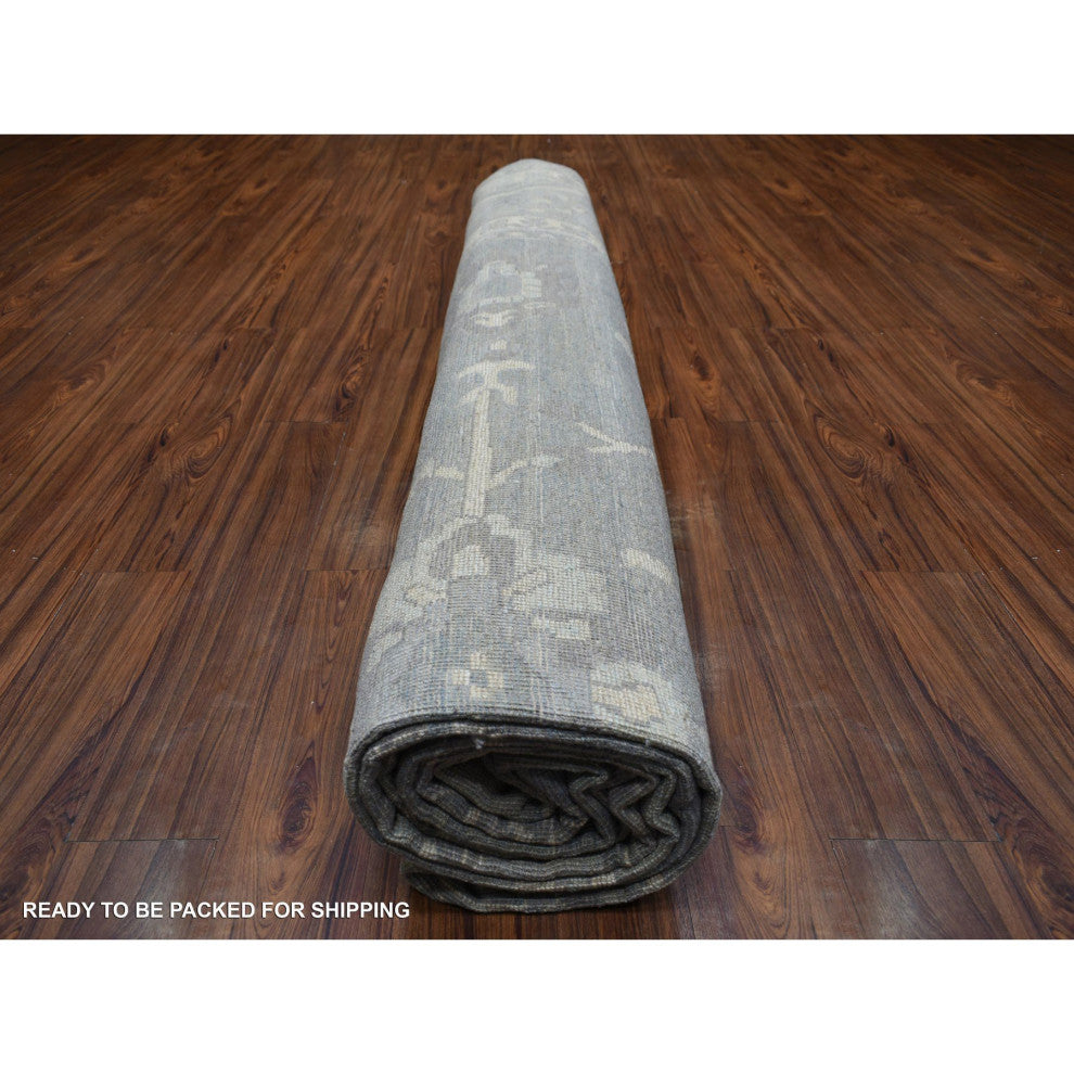 Gray, Hand Knotted Afghan Angora Oushak, Soft Wool Oversized Rug, 12'0"x15'2"