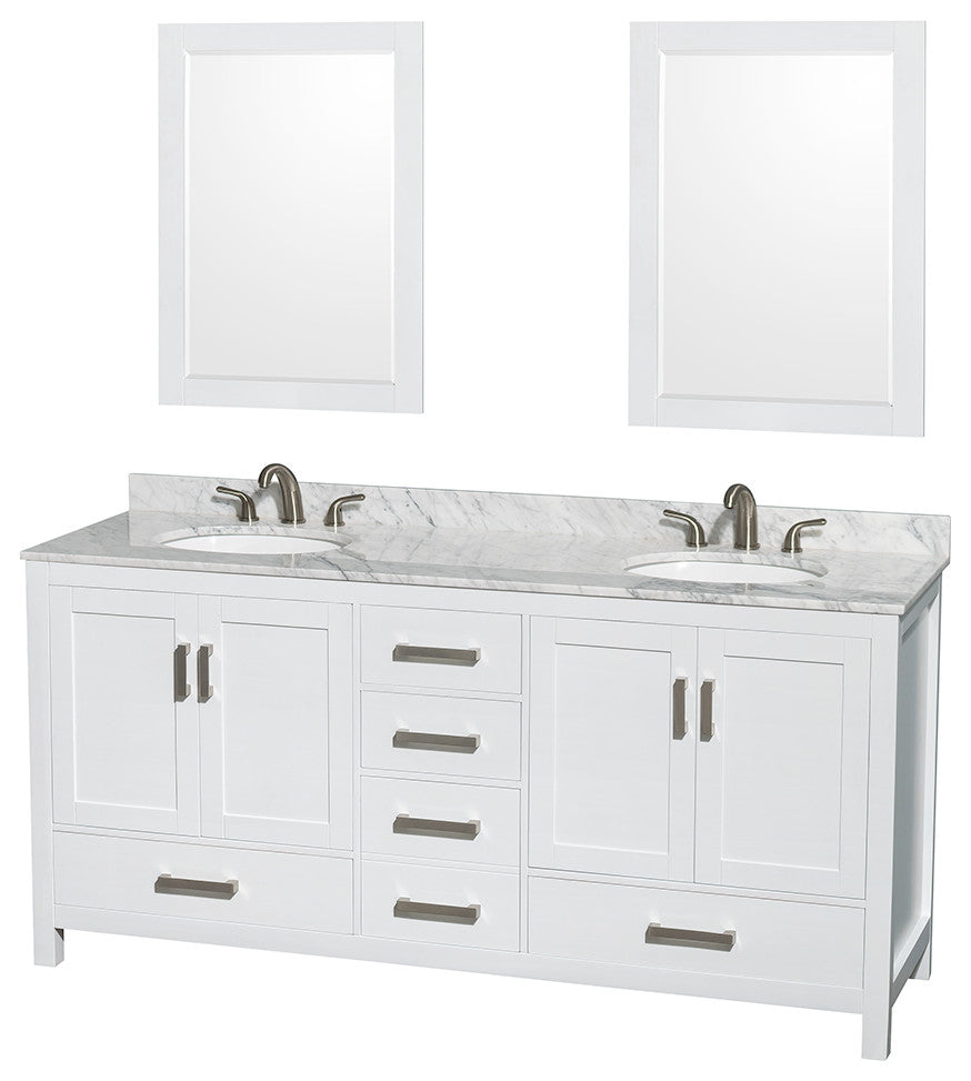 Wyndham WCS141472DWHCMUNOM24 72 Inch Double Bathroom Vanity in White