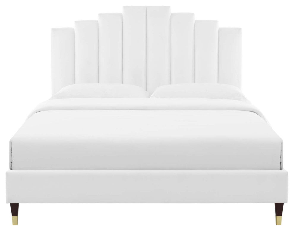 Elise Queen Performance Velvet Platform Bed MOD-6691-WHI