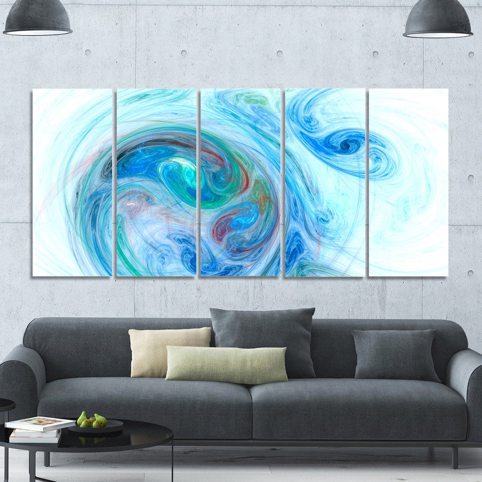 Light Blue Fractal Illustration, Abstract Canvas Wall Art, 60"x28", 5 Panels