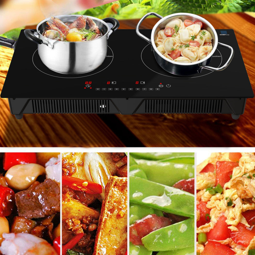 Cheftop Dual Induction Burner Cooktop - Portable 120V Digital Ceramic 2 Burner