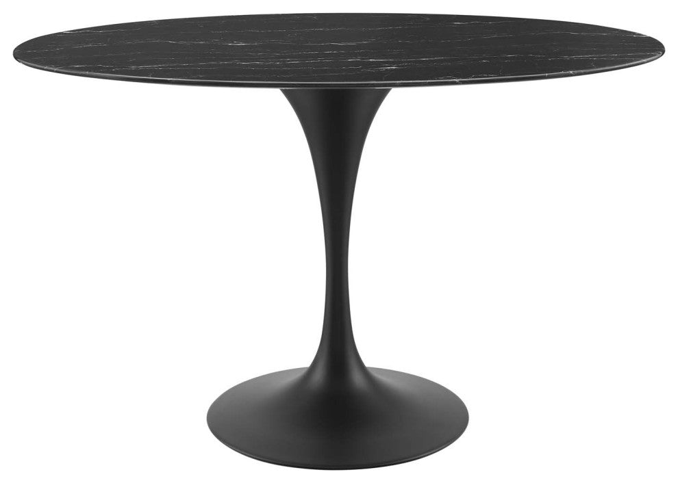 Dining Table, Oval, Artificial Marble, Metal, Black, Modern, Bistro Restaurant