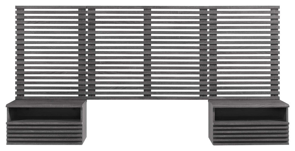 Render Wall Mount Twin Headboard and Modern Nightstands, Charcoal