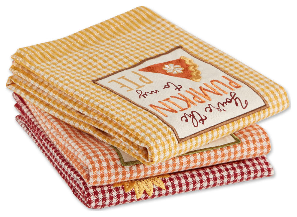 Assorted Autumn Gingham Embellished Dishtowel (Set of 3)