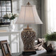 Traditional Table Lamp Open Lace Scroll, Savoy Silver Textile Shade