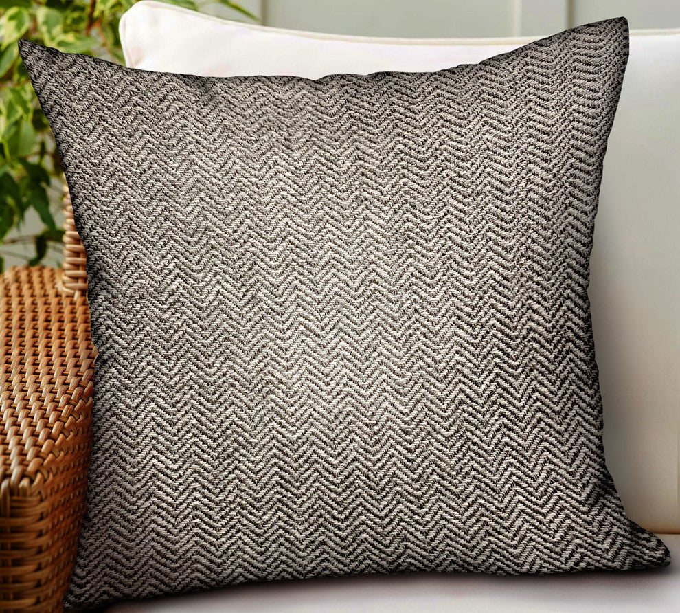 Plutus Jagged Ash Gray Chevron Luxury Outdoor/Indoor Throw Pillow, 22"x22"