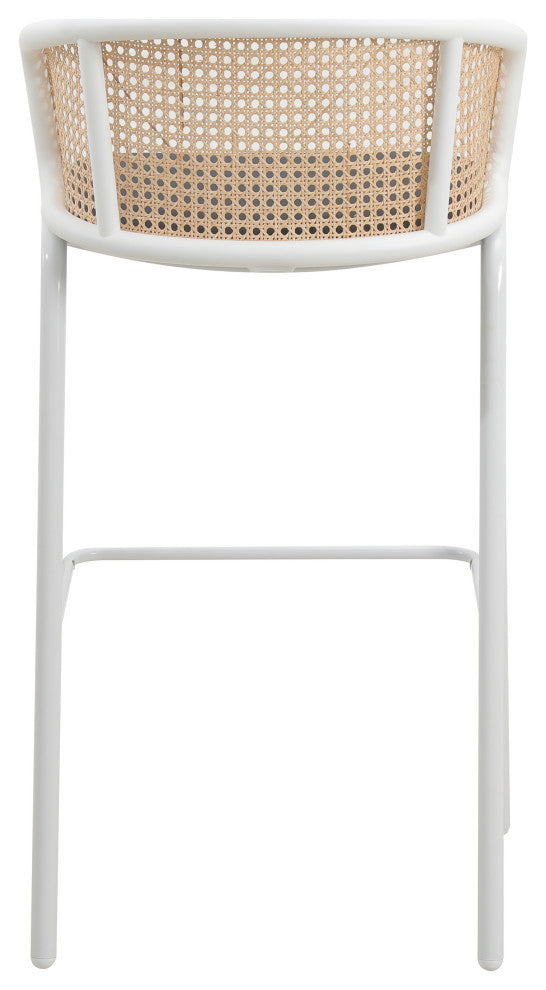 LeisureMod Ervilla Wicker Bar Stool With White Powder Coated Steel Frame, Black