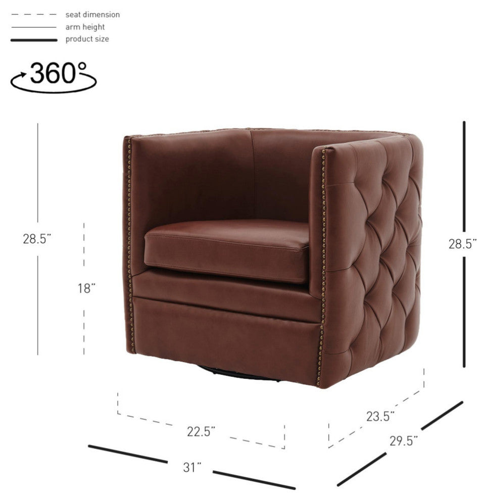 Leslie Swivel Tufted Accent Arm Chair, Garrett Brown, Top Grain Leather