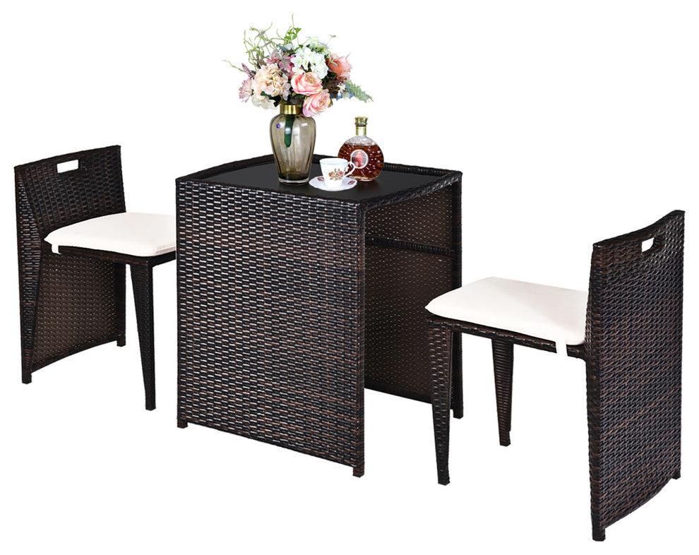 Costway 3 PCS Cushioned Outdoor Wicker Patio Set Seat Brown Garden Sofa Furni