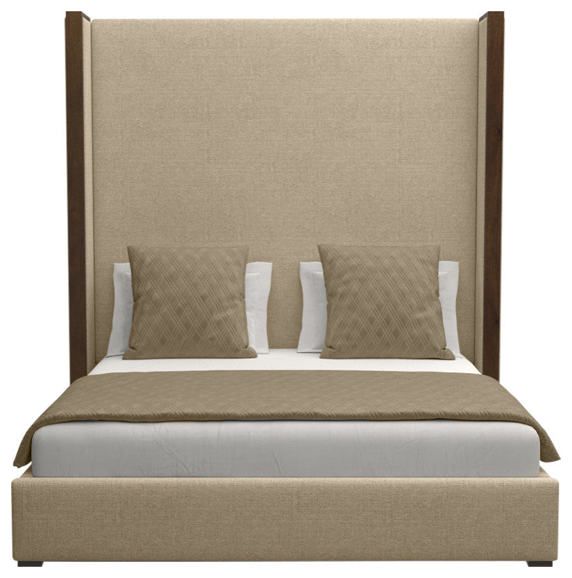 Nativa Interiors Irenne Plain Bed, Flax, King, High Headboard