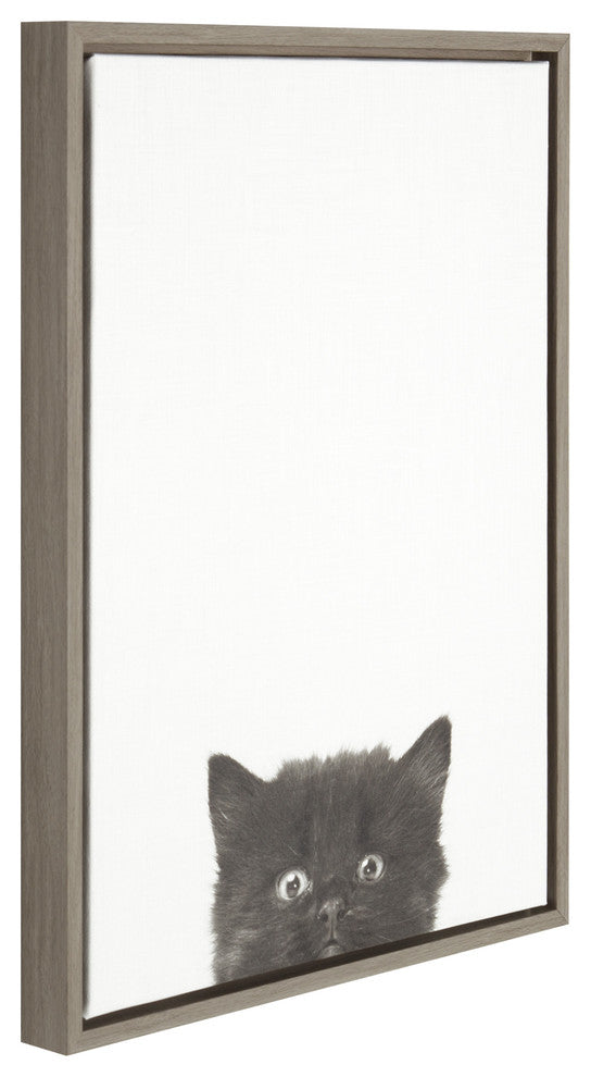 Sylvie Black Kitten 18x24, Gray Framed Canvas Wall Art by Simon Te Tai