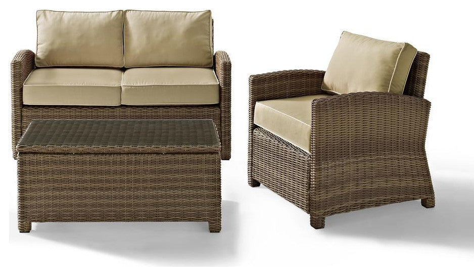 Bradenton 3Pc Outdoor Wicker Conversation Set Sand/Weathered Brown