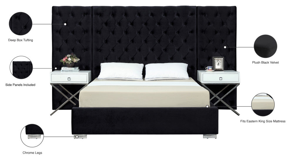 Grande Velvet Bed, Black, King
