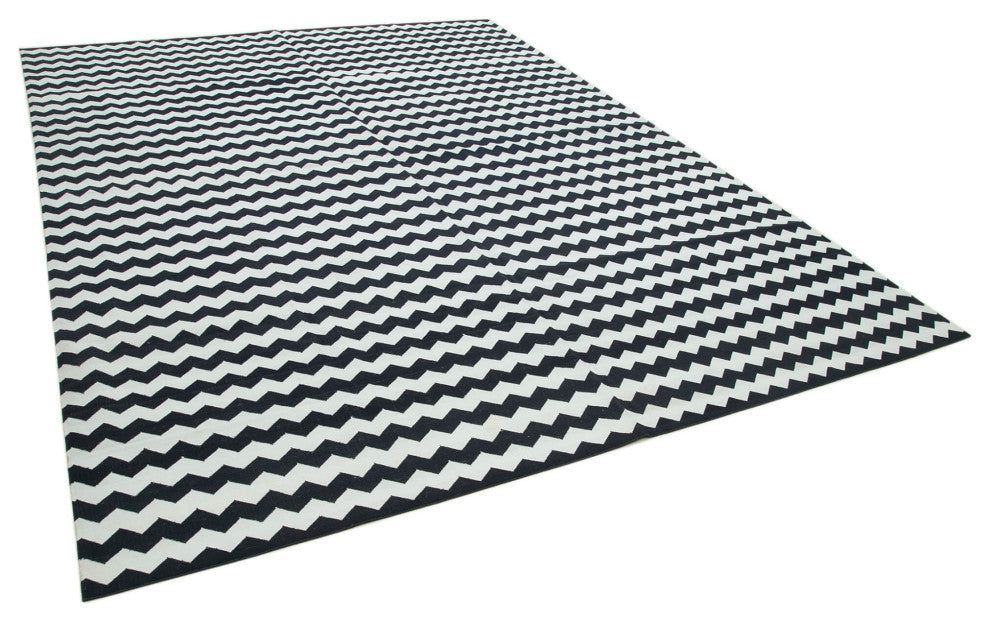 Rug N Carpet - Handmade Wool 8' 10'' x 11' 10'' Modern Design Dhurrie Kilim Rug