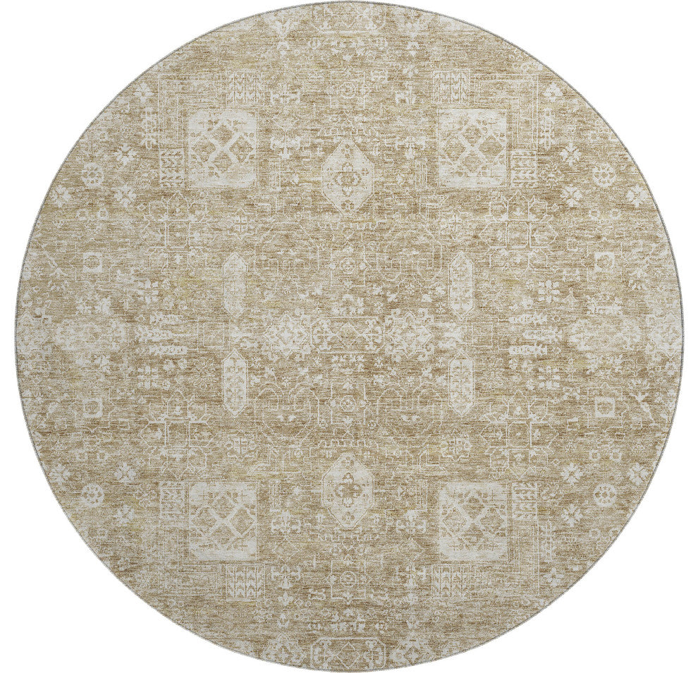 Premium Machine Washable Mayfield AMF637 Beige 8' x 8' Round Rug
