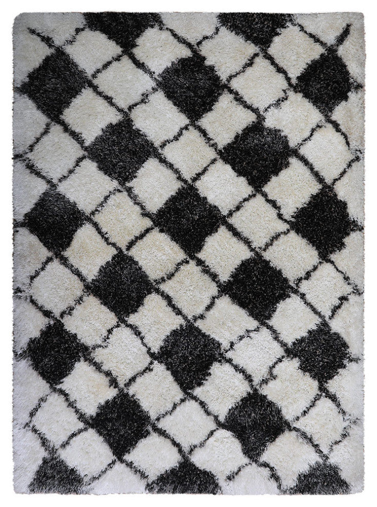 HAND TUFTED SHAG POLYESTER ECO-FRIENDLY AREA RUGS -  Gray White Color, Geometric