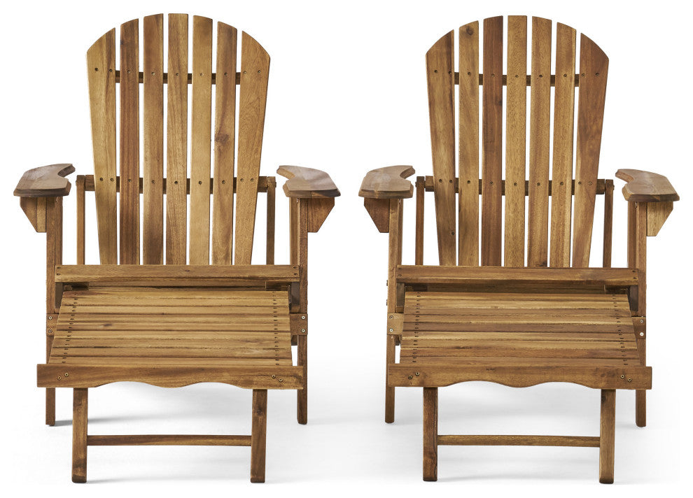 GDF Studio Katherine Outdoor Reclining Wood Adirondack Chairs, Set of 2, Natural