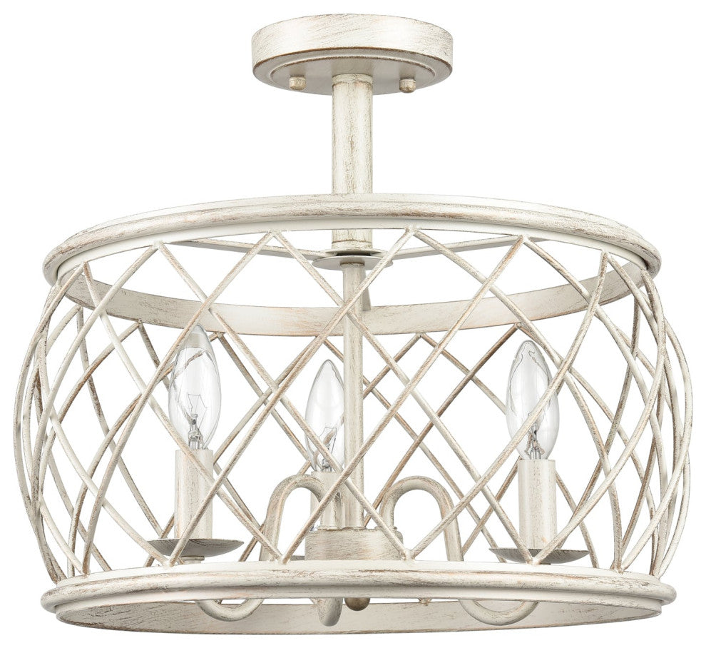 Farmhouse 3-Light Drum Semi Flush Mount Ceiling Light, Beige
