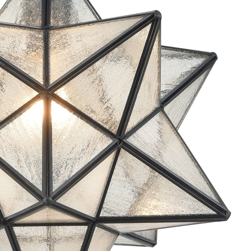 Pesaro Moravian Star Pendant Light 14-inch Seeded Glass Shade, Black