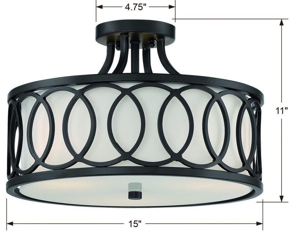 Crystorama Lighting Group 285 Graham 3 Light 15"W Semi-Flush Drum - Antique