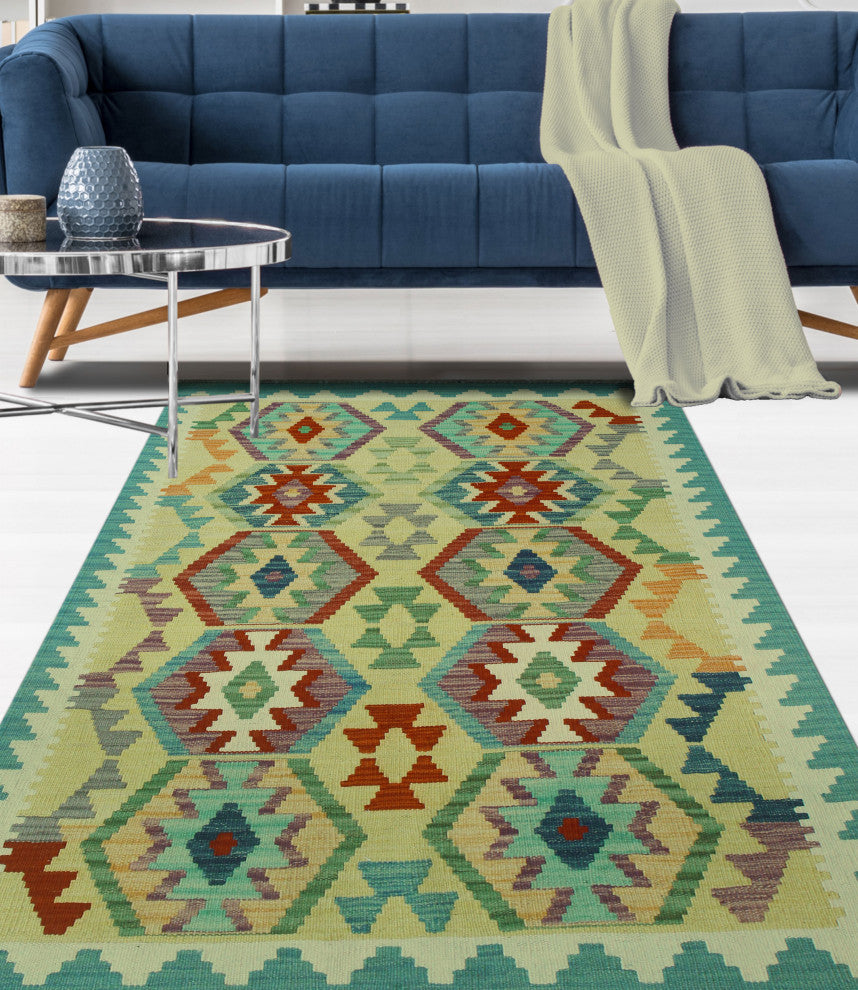 Sangat Kilim Zoya Gold/Ivory Rug, 3'4x4'11