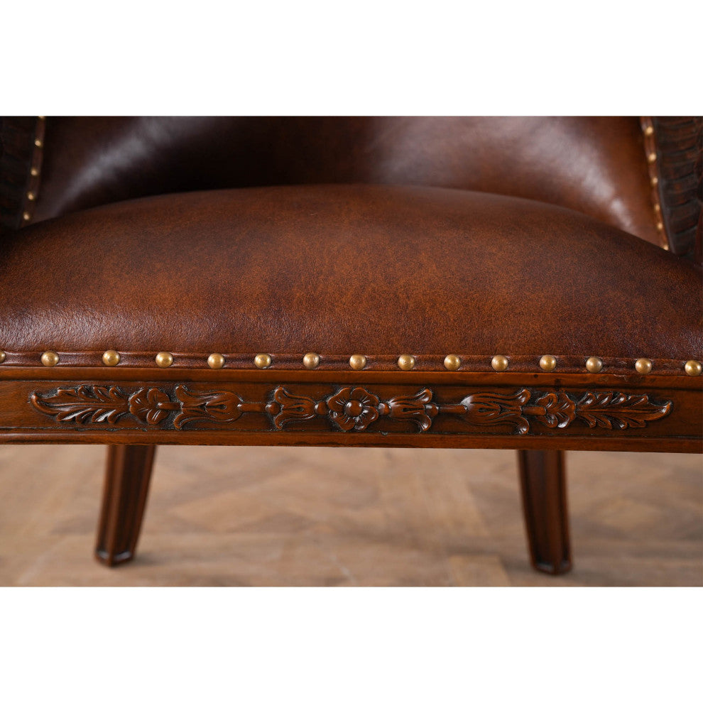 Mahogany Swan Arm Chair With Leather