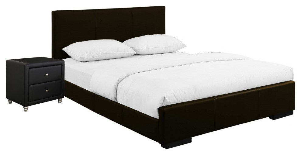 Brown Upholstered Full Platform Bed With Nightstand