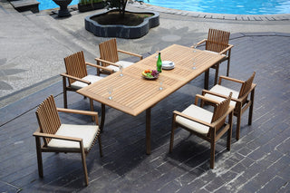 7-Piece Outdoor Teak Dining Set: 94" Rectangle Table, 6 Clip Stacking Arm Chairs