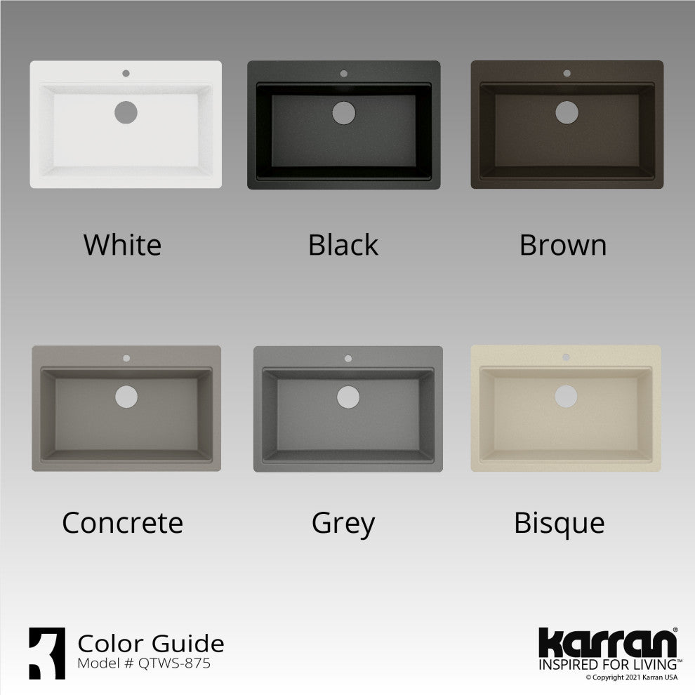 Karran Top Mount 33" Single Bowl Quartz Workstation Kitchen Sink, Bisque