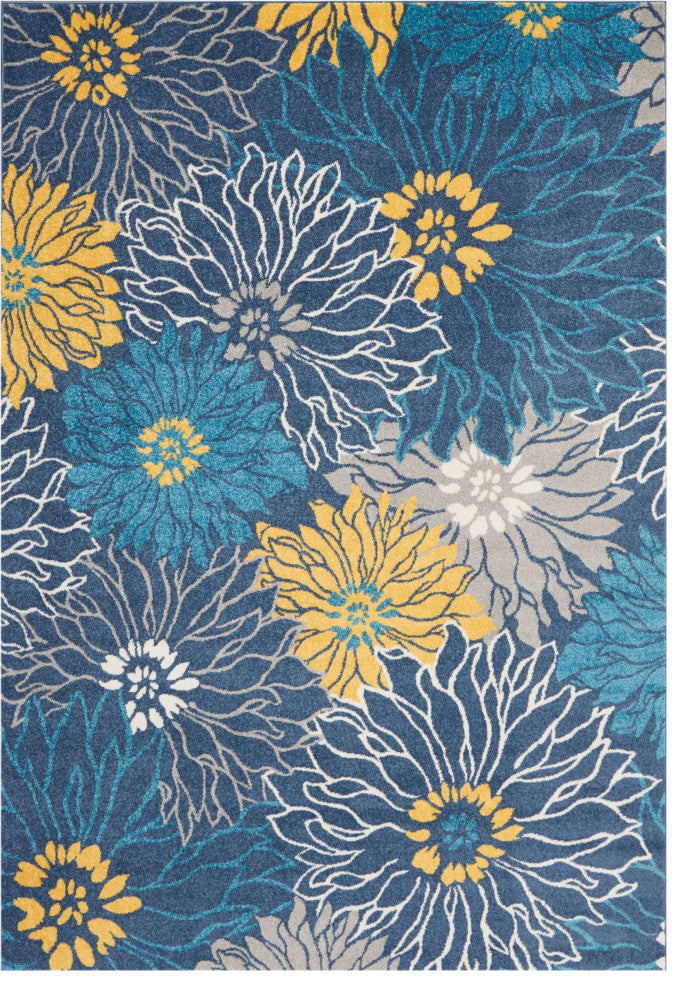 7' X 10' Blue Floral Power Loom Area Rug
