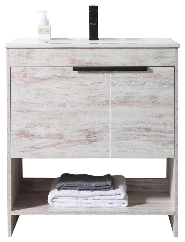 Phoenix Bath Vanity With Ceramic Sink - Full Assembly Required, Rustic White, 30 Inch
