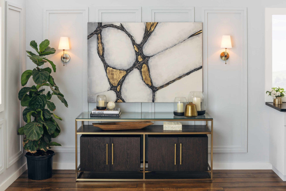 Uttermost 34352 Abstract In Gold And Black 60" x 42" Canvas Art - Hand Painted