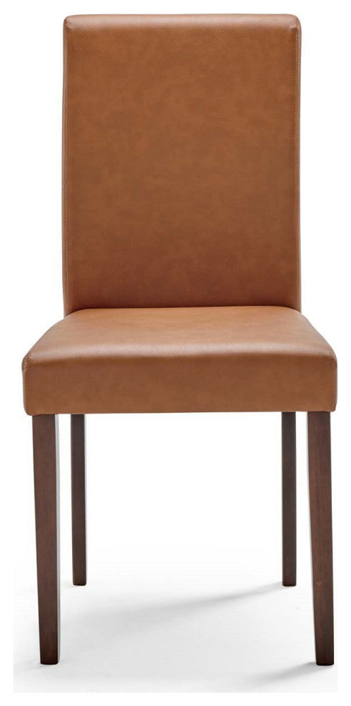 Side Dining Chair and Table Set, Faux Leather, Drak Brown Tan, Modern, Bistro