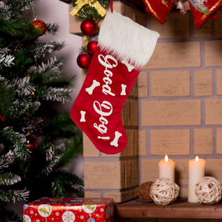 Velvet Christmas Stocking With Plush Cuff- Good Dog,Set of 2