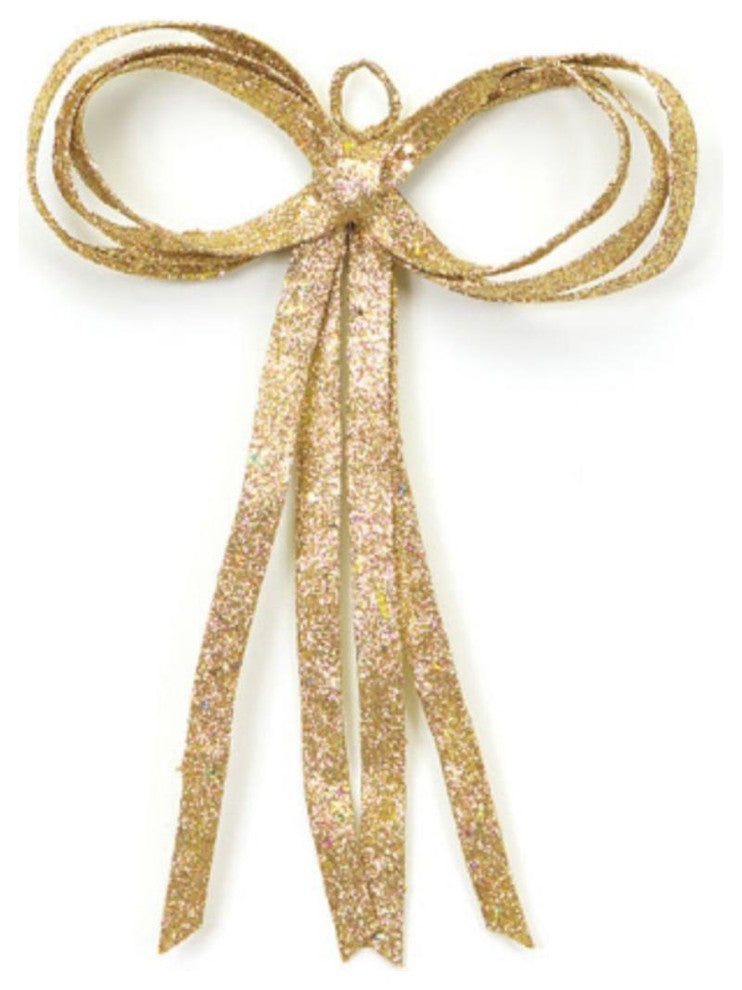 12" Christmas Brites Glitter Drenched Gold Bow Decoration