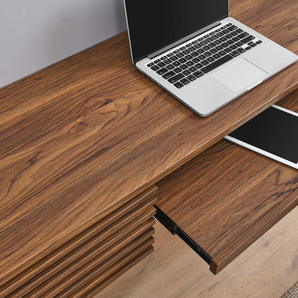 Render Wall Mount Wood Office Desk, Walnut