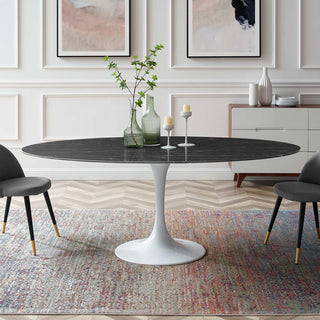 Lippa 78" Oval Artificial Marble Dining Table White Black