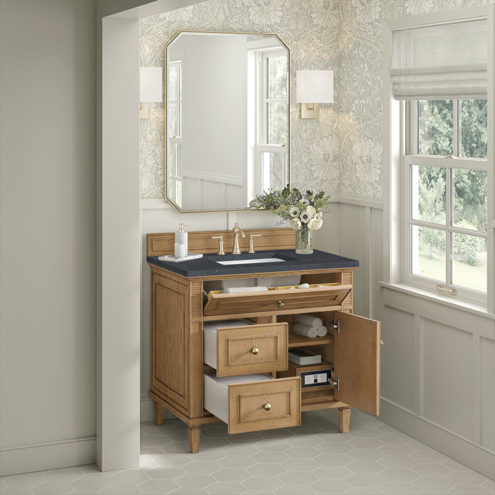 Lorelai 36" Single Vanity, Light Natural Oak, 3 CM Charcoal Soapstone Top