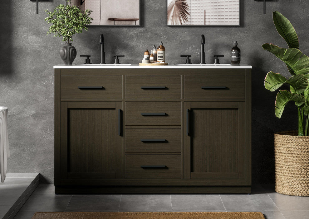 Home Living 54" Double Bathroom Vanity, Mocha Brown