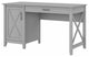 Farmhouse Desk, Wooden Frame With X-Accents & Spacious Cabinet, Cape Cod Gray