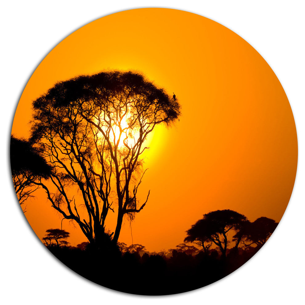 Beautiful African Sunset In Savannah, African Disc Metal Wall Art, 36"