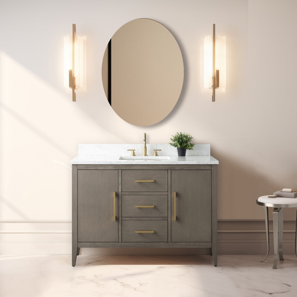 Vanity Art Bathroom Vanity With Sink, Driftwood Gray, 48", Single Sink, Golden Brushed