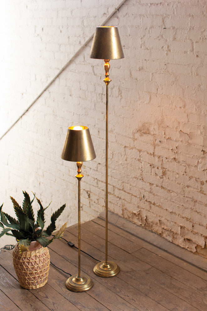 Sleek Slim Antique Gold Metal Table Lamp Modern 40" Tall Reading Light